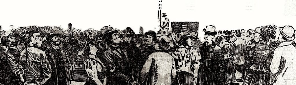 Crowd in Sacramento gazing mystery airship 1896 (mirrored)