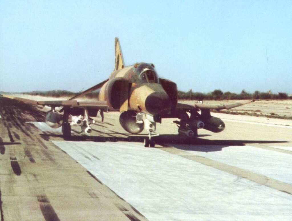 Imperial Iranian Air Force F-4E_Phantom II armed with AGM-65 Maverick, takes off from Military Airbase.